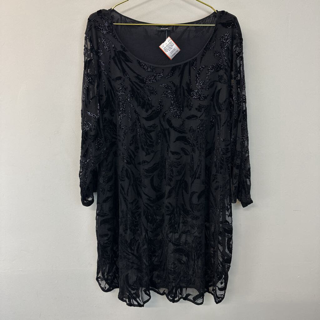 Alfani Black Velvet Print Detail Long Sleeve Top 3X Plus