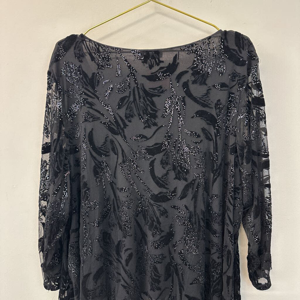 Alfani Black Velvet Print Detail Long Sleeve Top 3X Plus