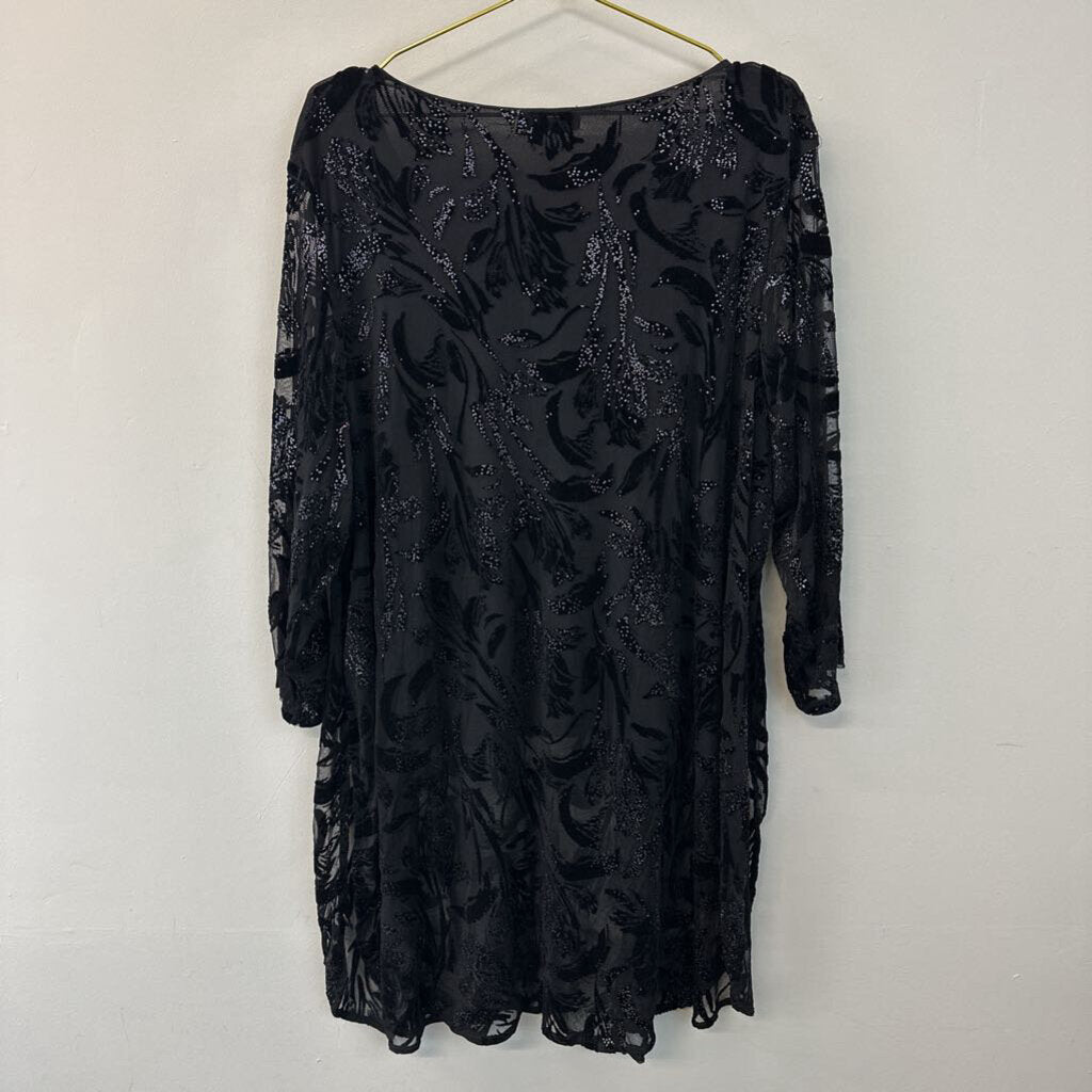 Alfani Black Velvet Print Detail Long Sleeve Top 3X Plus