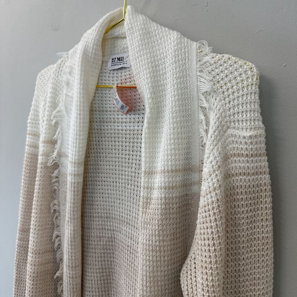 27 Miles Cream/ Beige Frayed Detail Knit Open Front Sweater Large