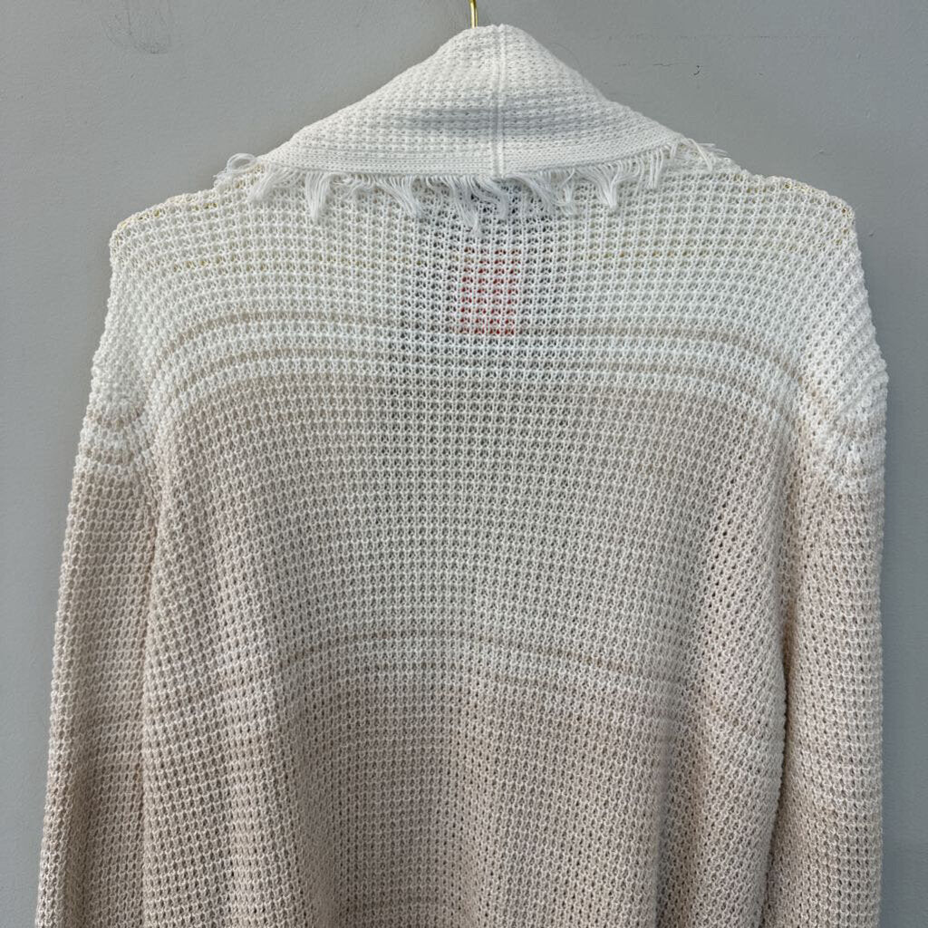 27 Miles Cream/ Beige Frayed Detail Knit Open Front Sweater Large