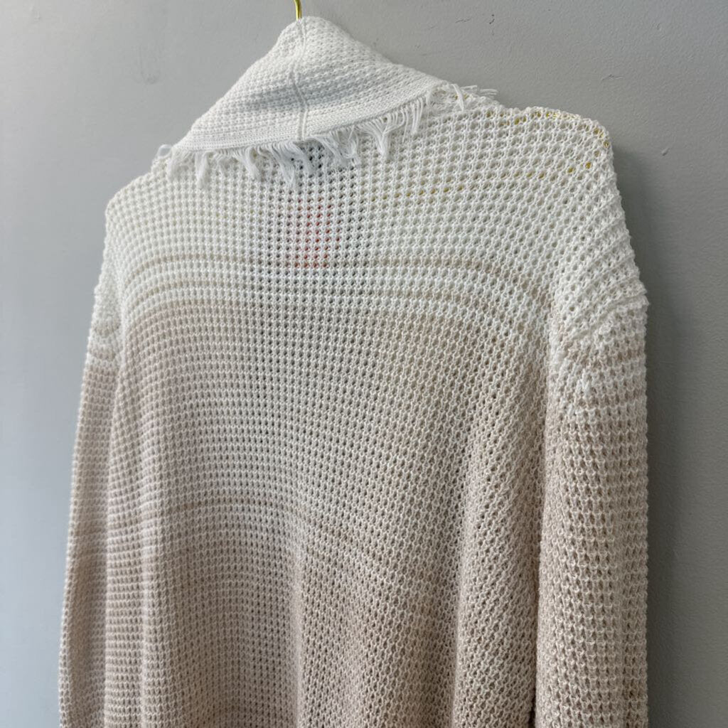 27 Miles Cream/ Beige Frayed Detail Knit Open Front Sweater Large