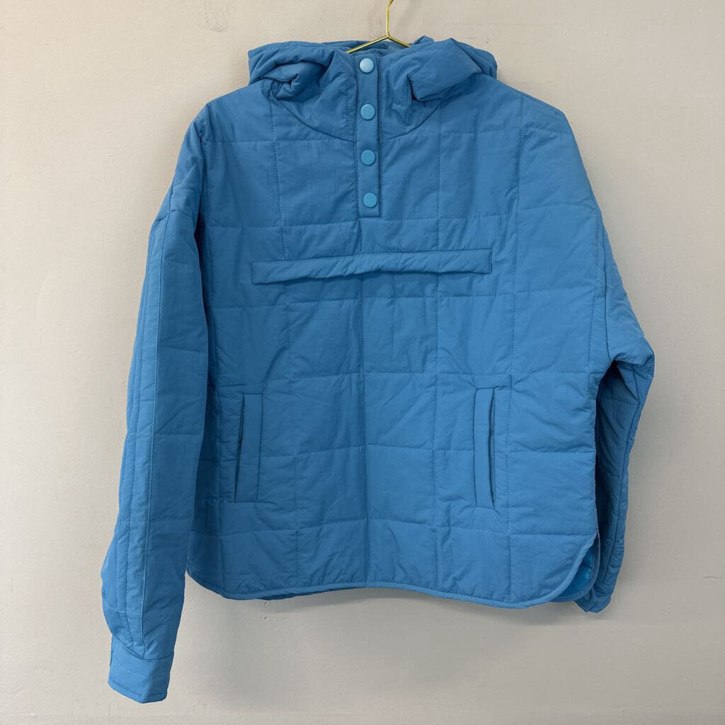 Blue Quilted Hooded Pullover Large