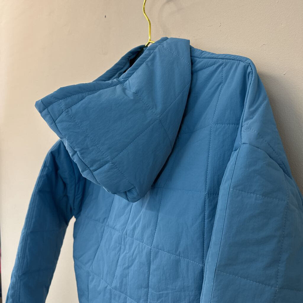 Blue Quilted Hooded Pullover Large