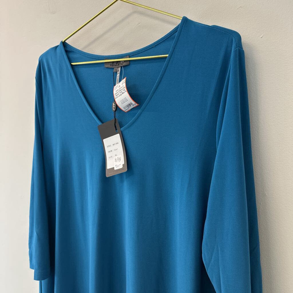 Alisha D Blue Long Sleeve Tunic Top Extra Large