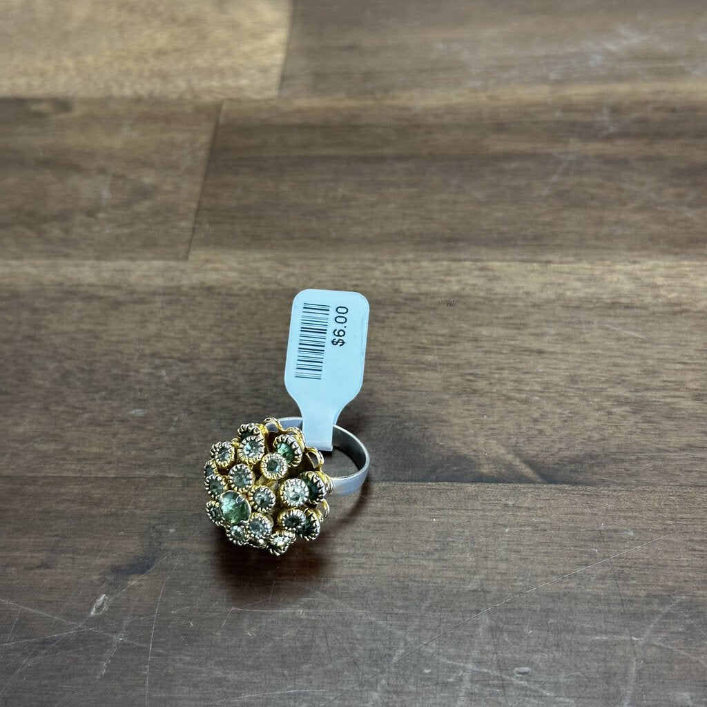 Gold/ Green Cluster Statement Adjustable Ring