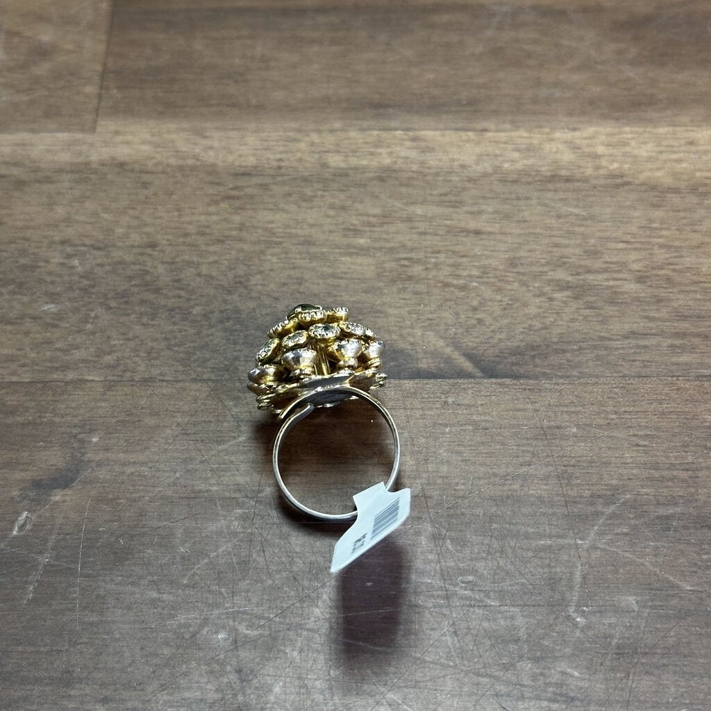 Gold/ Green Cluster Statement Adjustable Ring