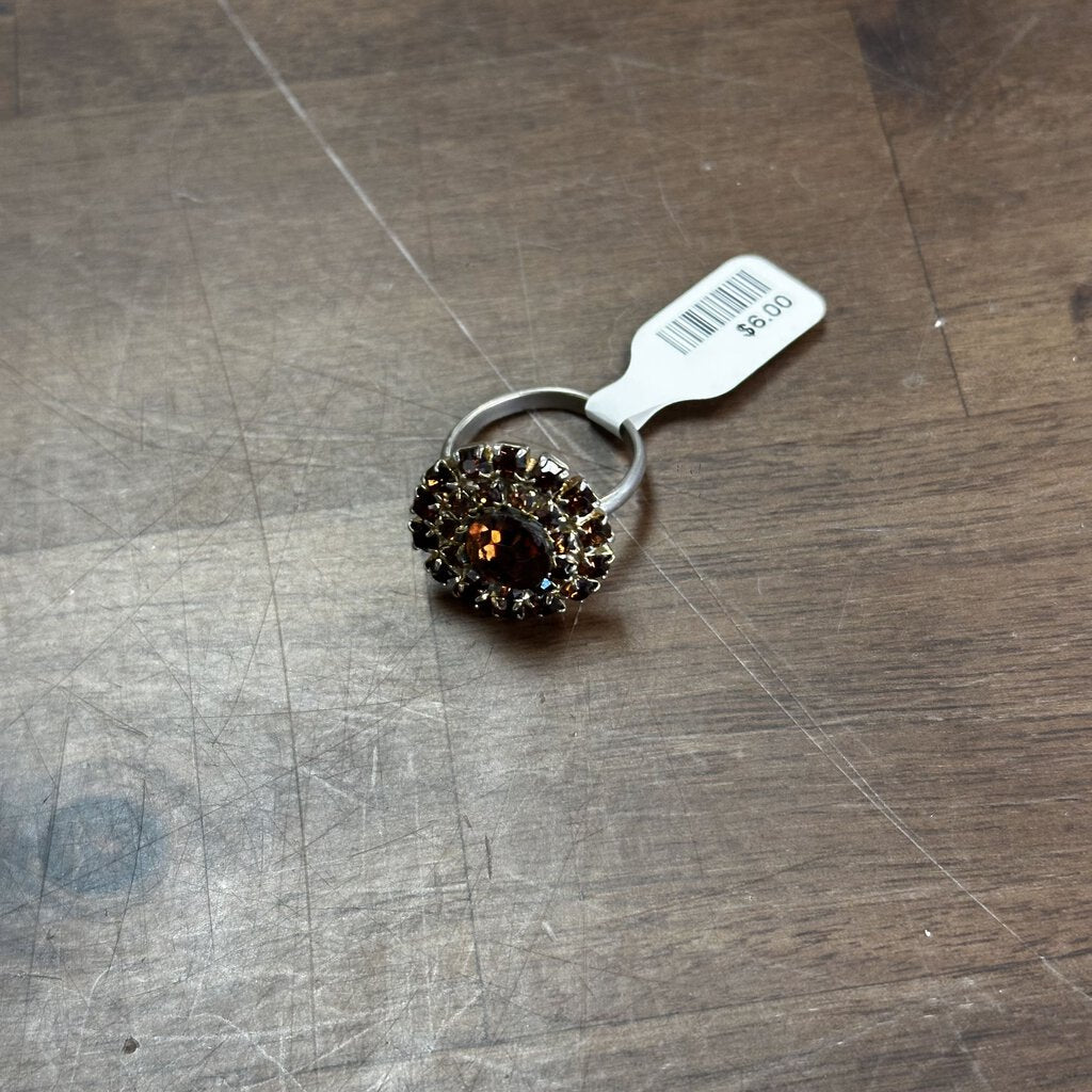 Brown/ Gold Cluster Statement Adjustable Ring