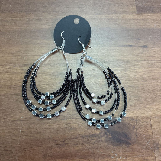 Black/ Silver Beaded Statement Earrings