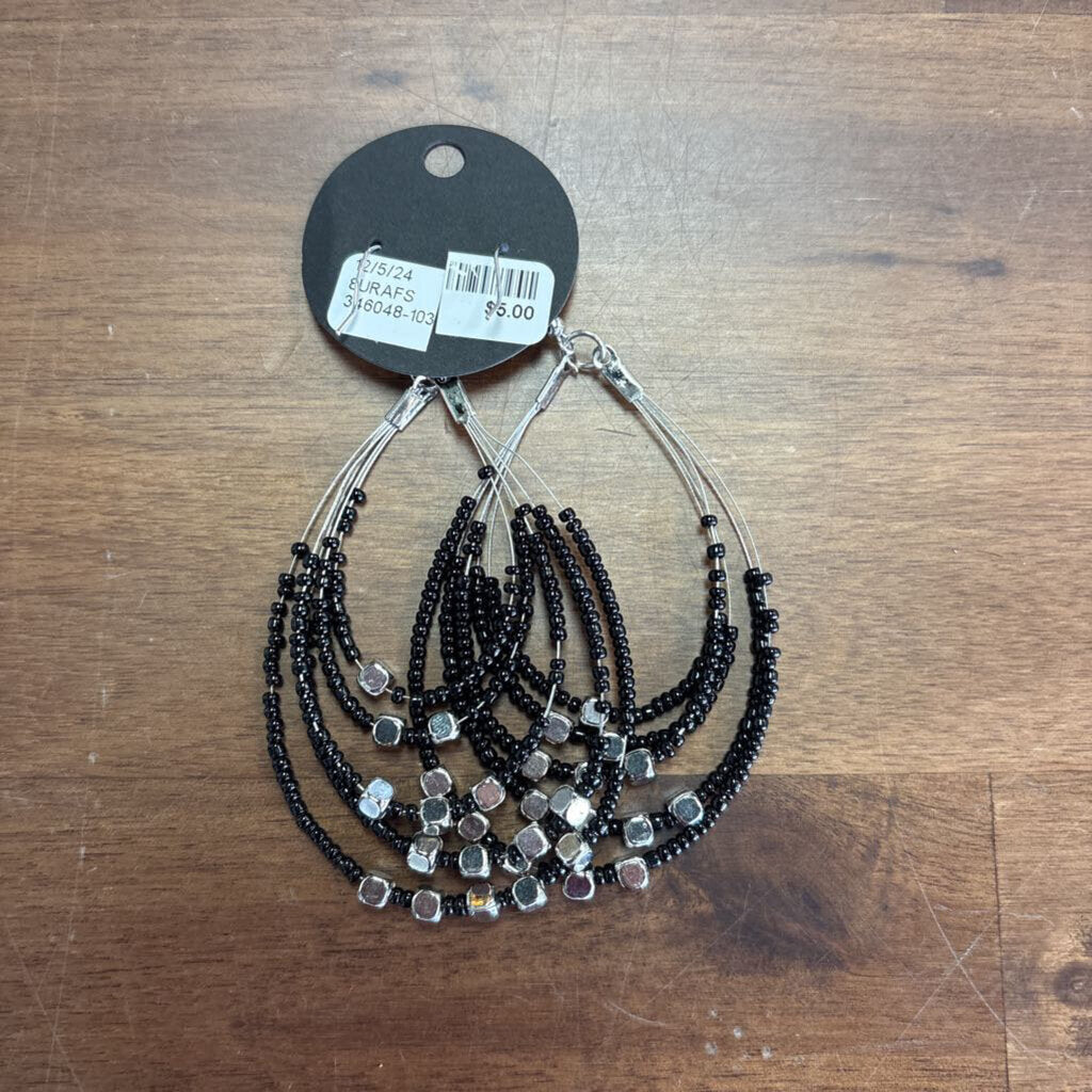 Black/ Silver Beaded Statement Earrings