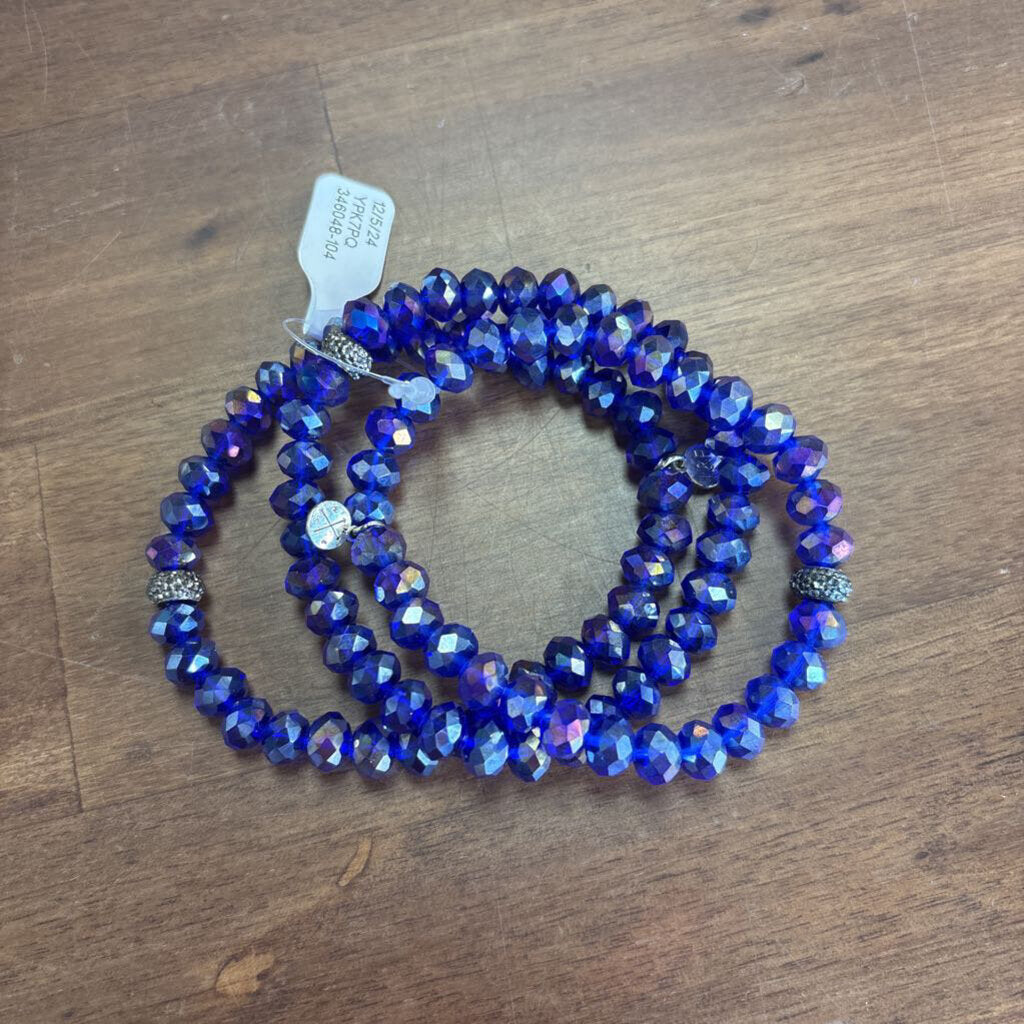 Set of Three Blue Beaded Stretchy Bracelets