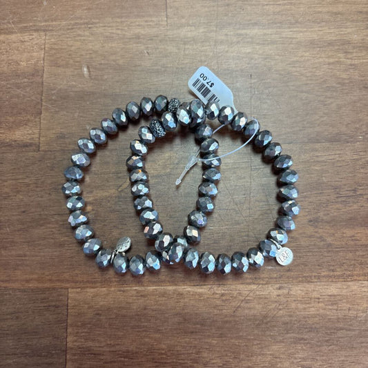 Set of Two Silver Beaded Stretchy Bracelets