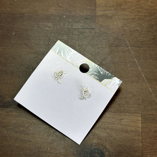 Small Silver Dainty Turtle Earrings