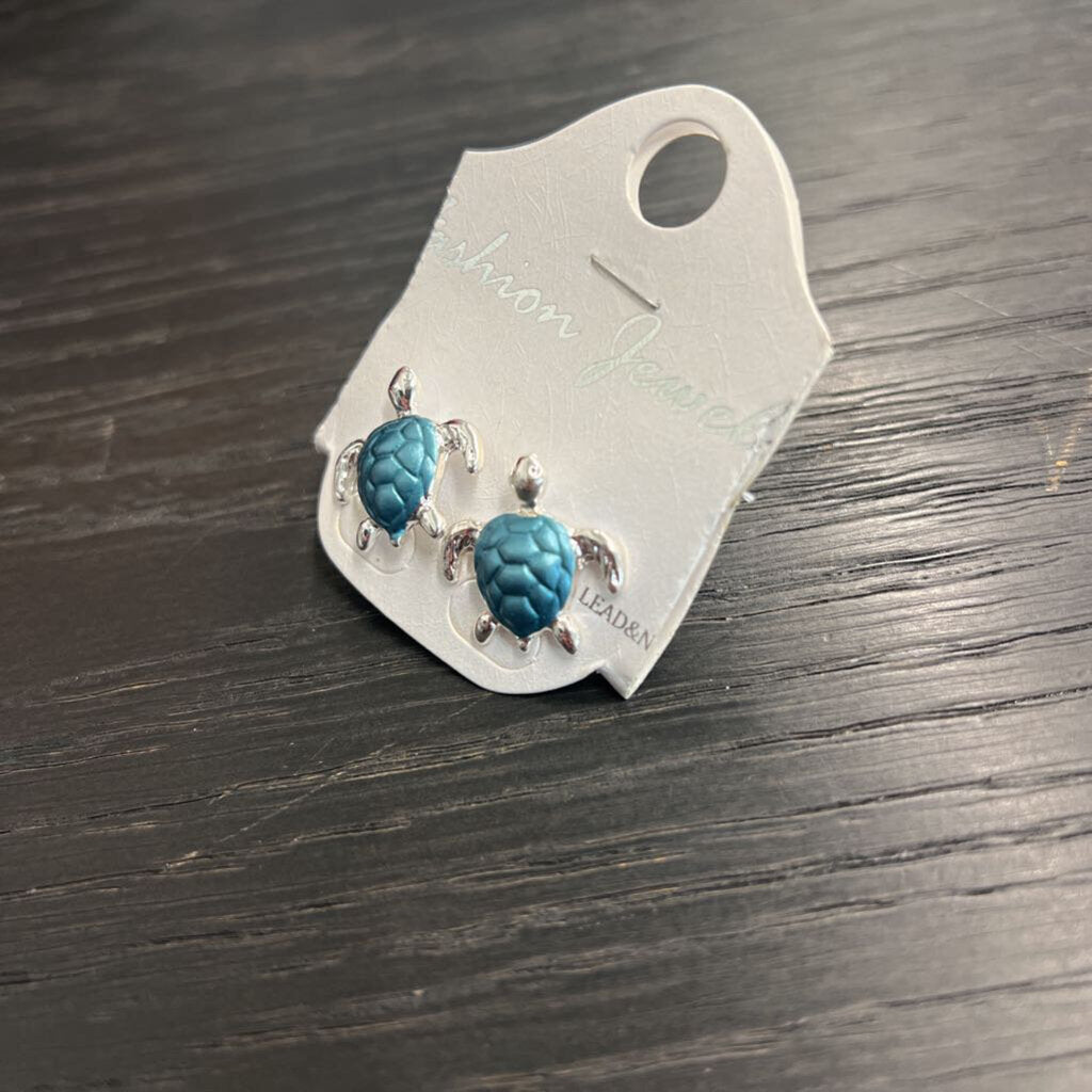 Silver/ Blue Turtle Earrings