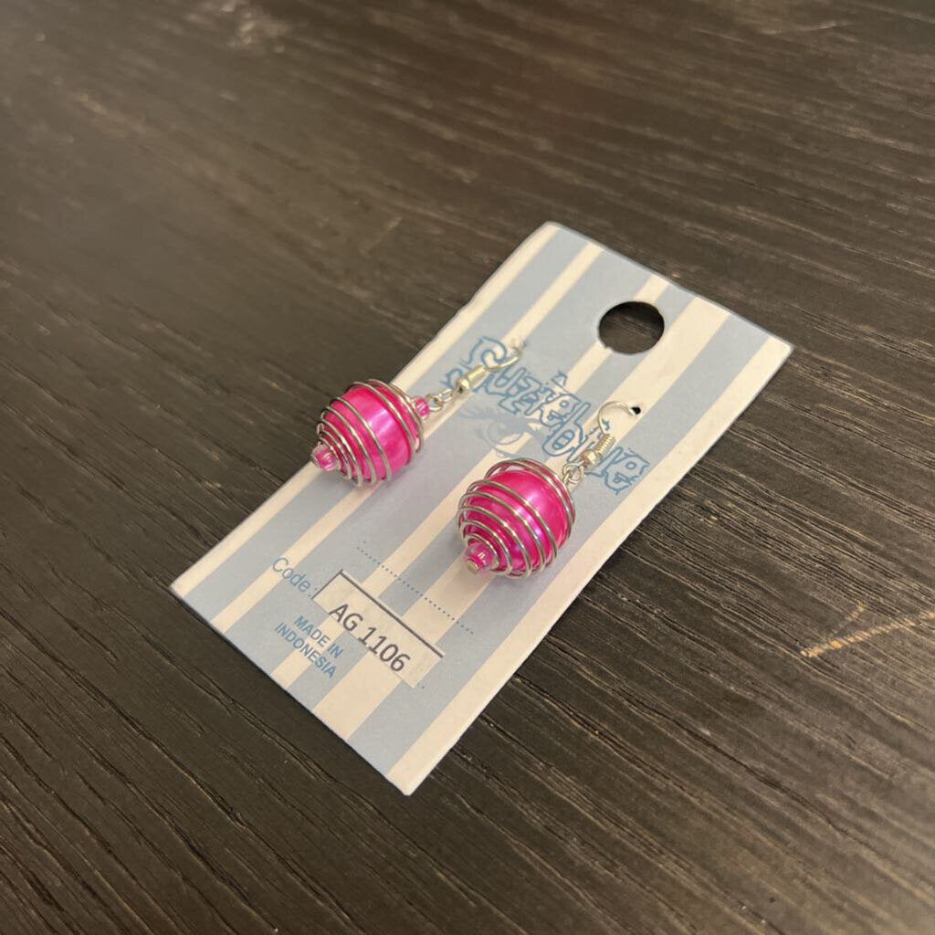 Suzie Blue Pink/ Silver Swirl Ball Earrings