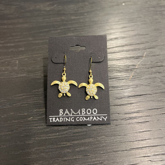 Bamboo Trading Co Gold/ Rhinestone Turtle Earrings