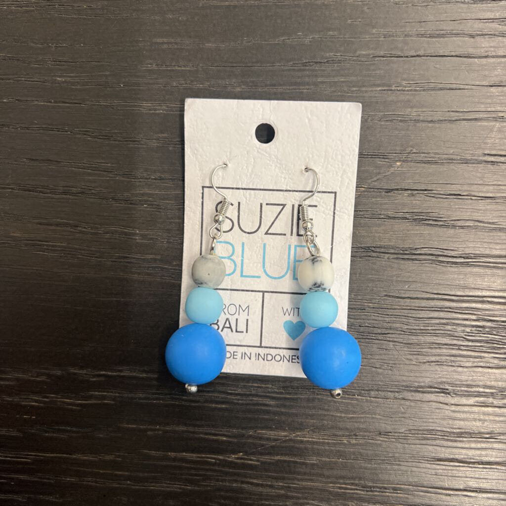 Suzie Blue Blue Ball Beaded Drop Earrings