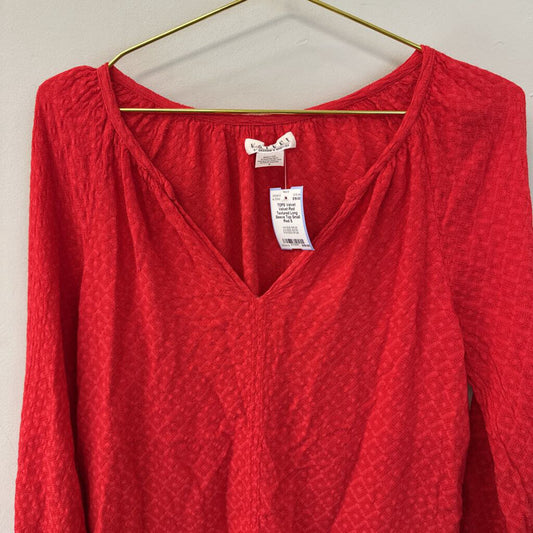 Velvet Red Textured Long Sleeve Top Small