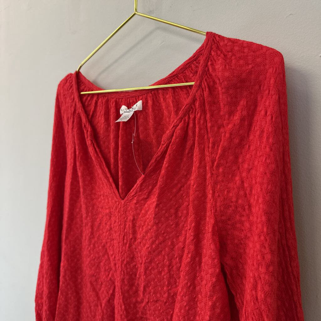 Velvet Red Textured Long Sleeve Top Small