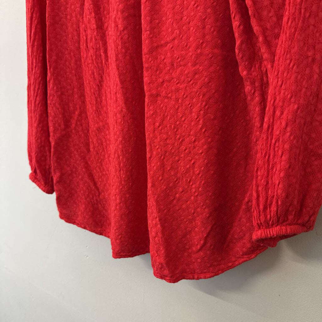 Velvet Red Textured Long Sleeve Top Small