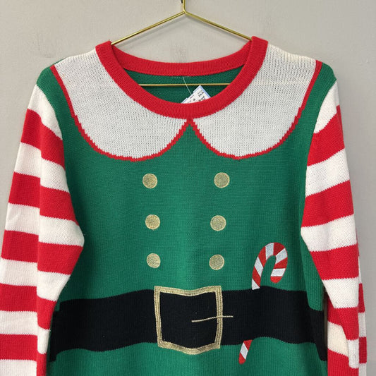 Green/ Red Elf Christmas Sweater Medium