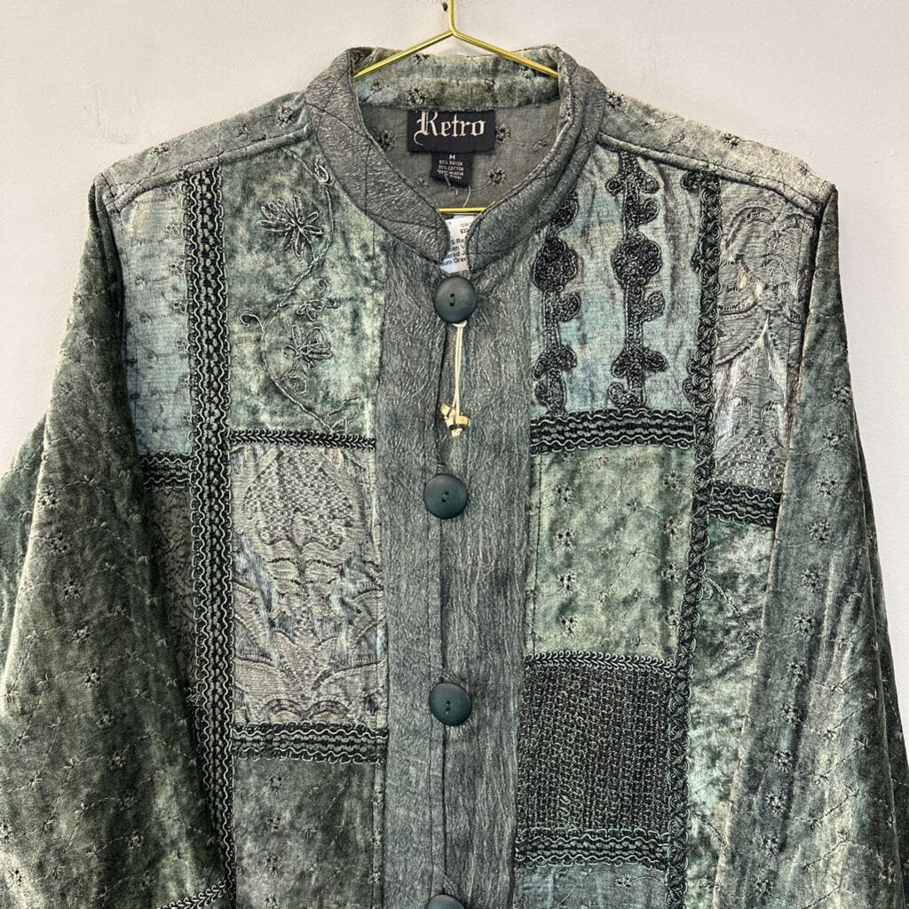 Retro Green Velvet Embroidered Jacket Medium