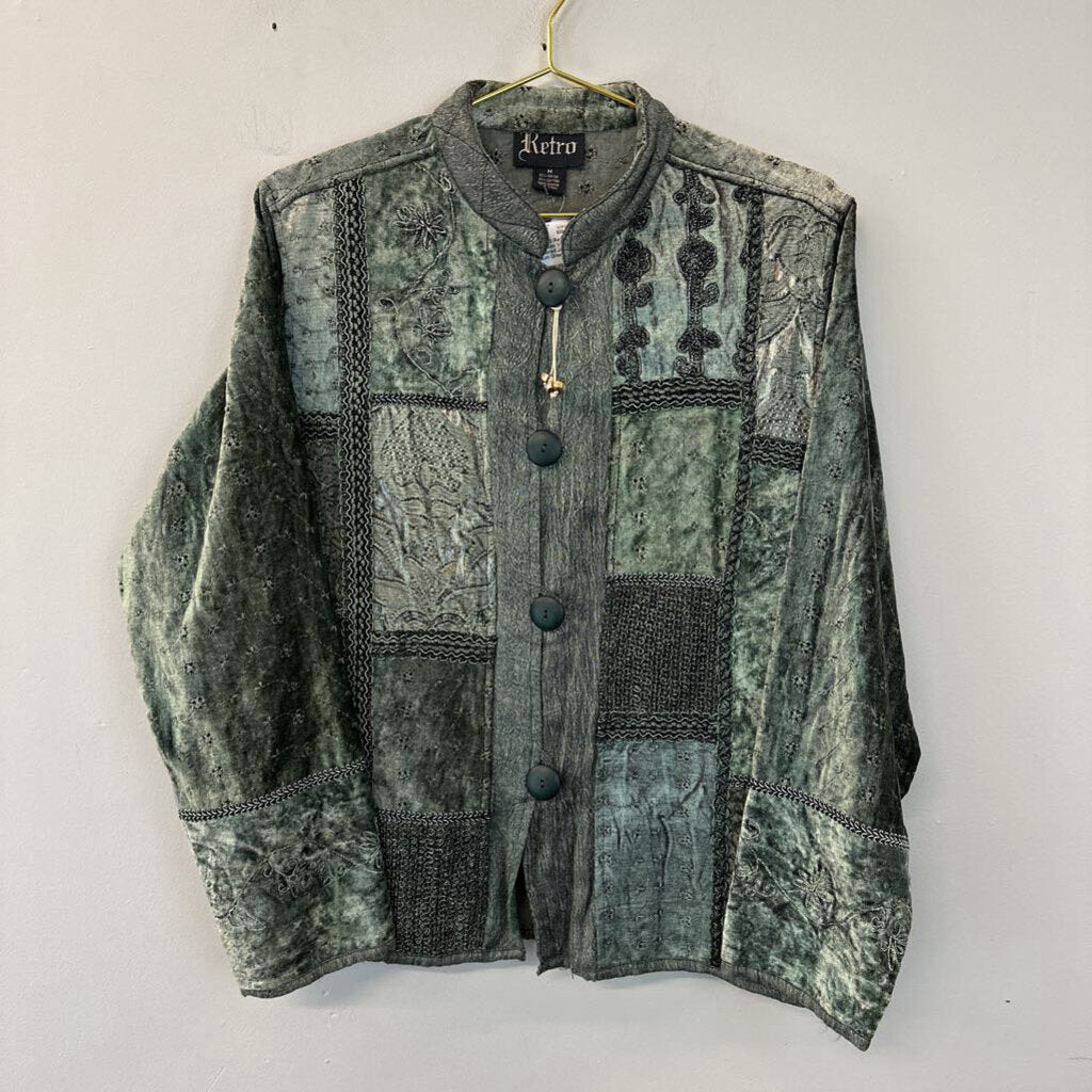 Retro Green Velvet Embroidered Jacket Medium