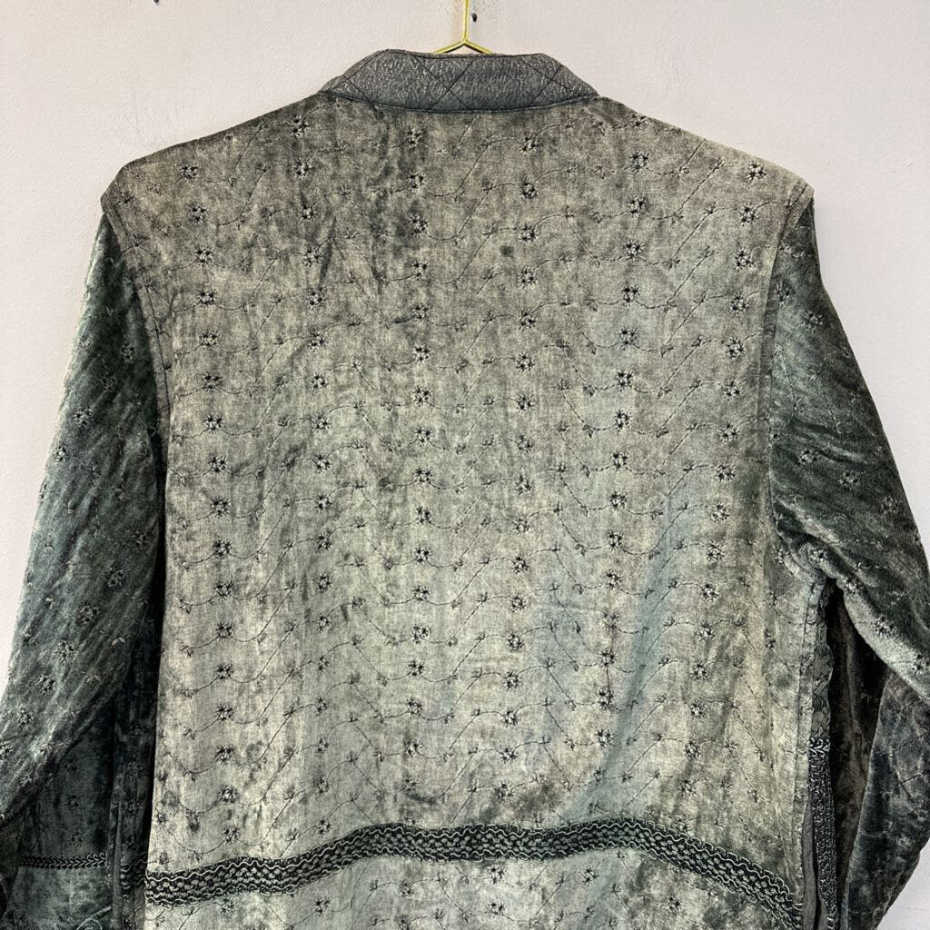 Retro Green Velvet Embroidered Jacket Medium