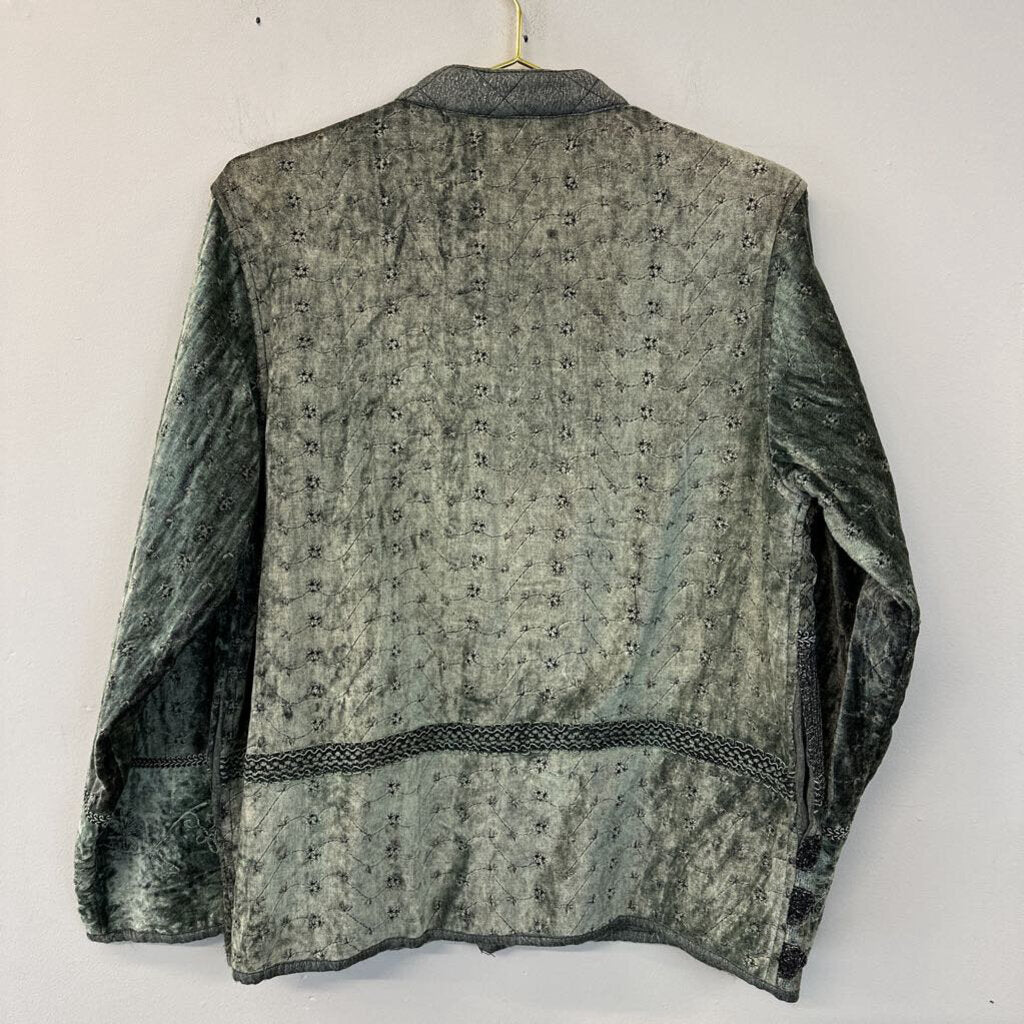 Retro Green Velvet Embroidered Jacket Medium