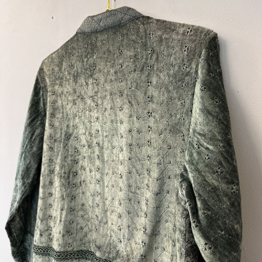 Retro Green Velvet Embroidered Jacket Medium