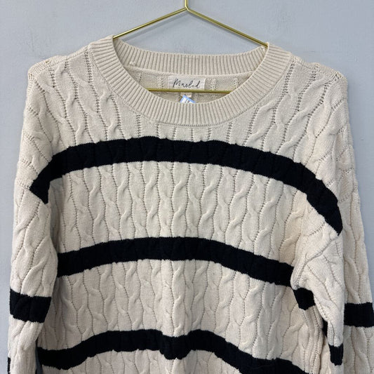 Marled Cream/ Black Stripe Cable Knit Sweater Large