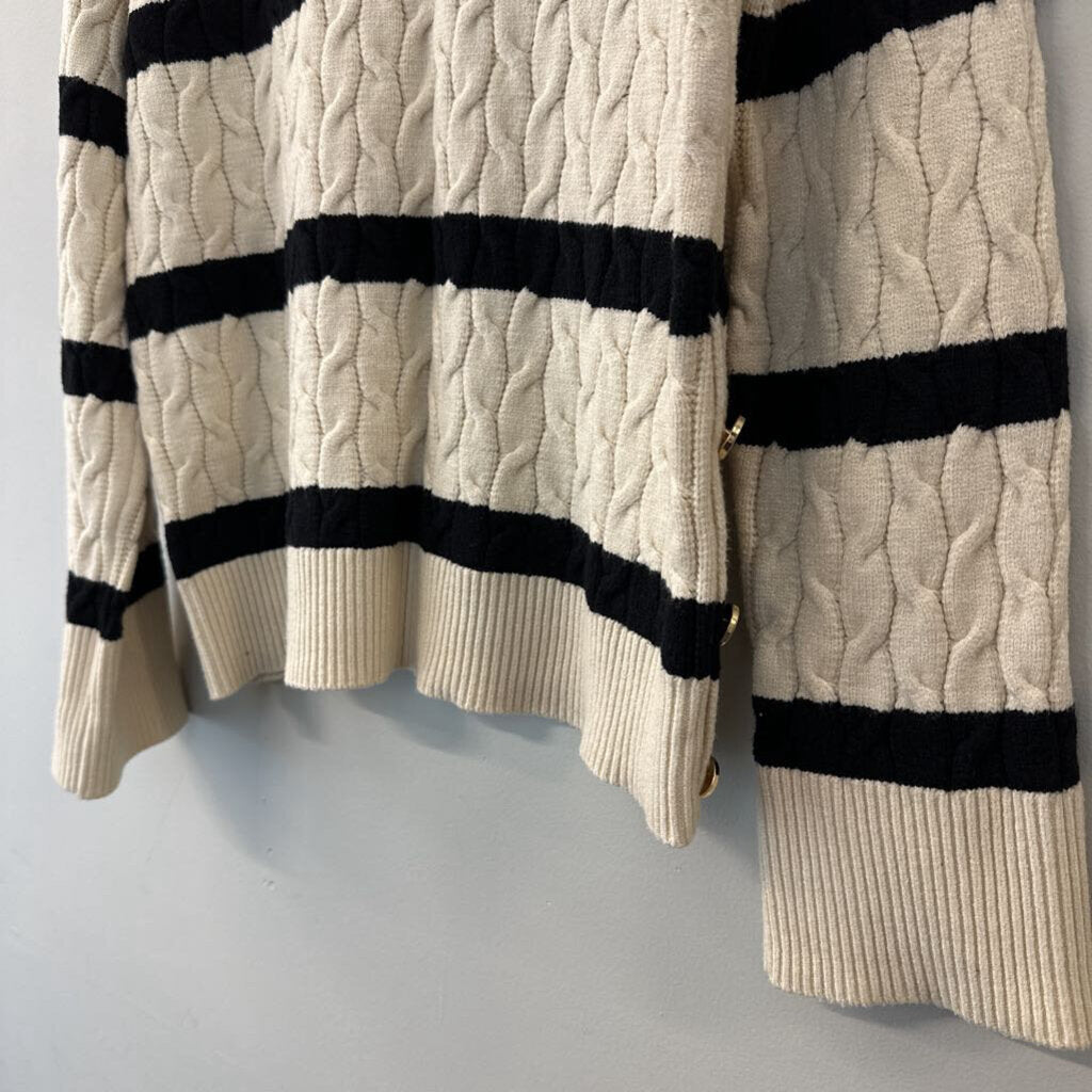 Marled Cream/ Black Stripe Cable Knit Sweater Large