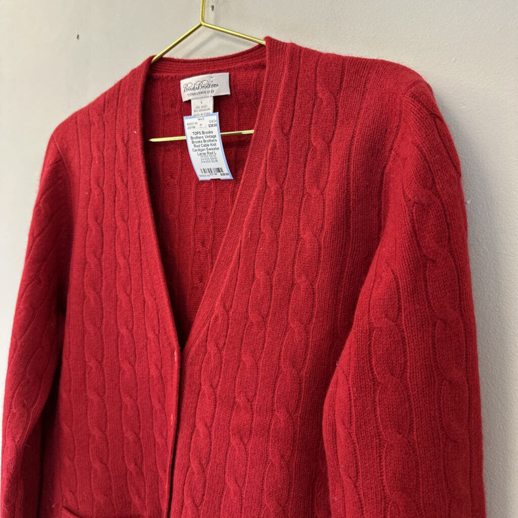 Vintage Brooks Brothers Red Cable Knit Cardigan Sweater Large