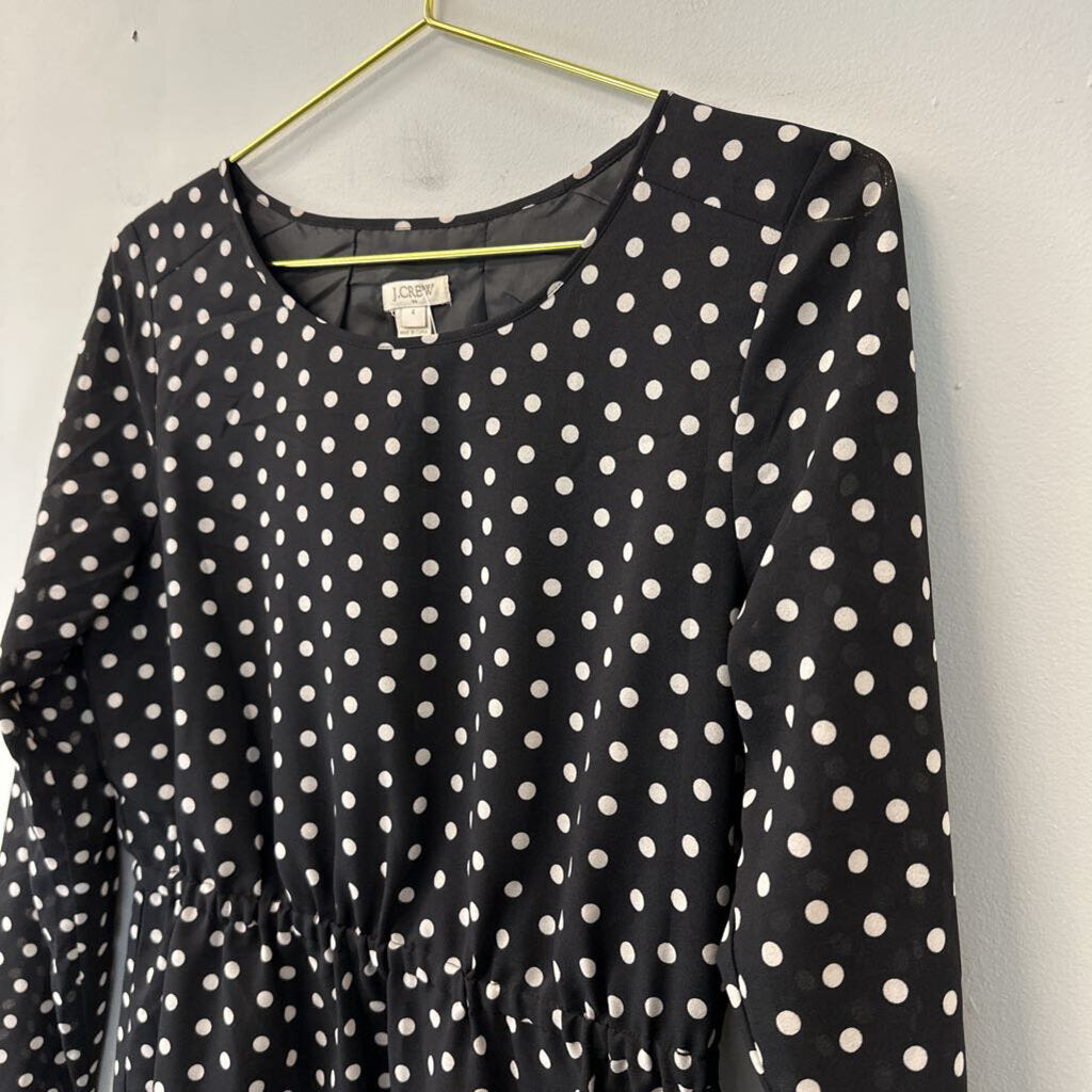 J Crew Black/ Cream Polka Dot Long Sleeve Dress 4