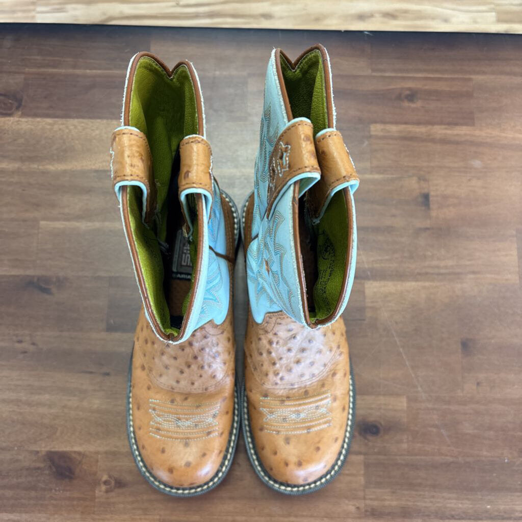 Ariat Tan/ Teal Leather Cowgirl Boots 9.5