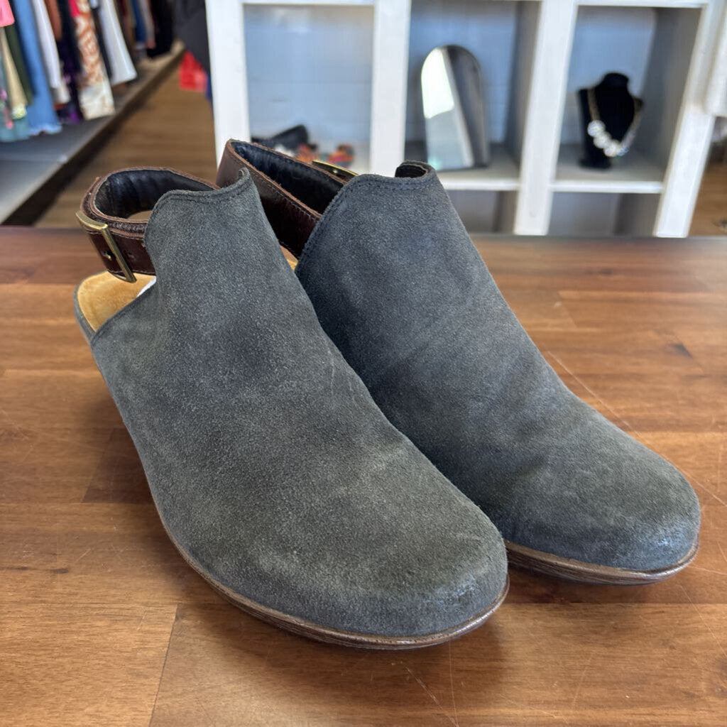 Naot Grey Suede Block Heel Mules 39