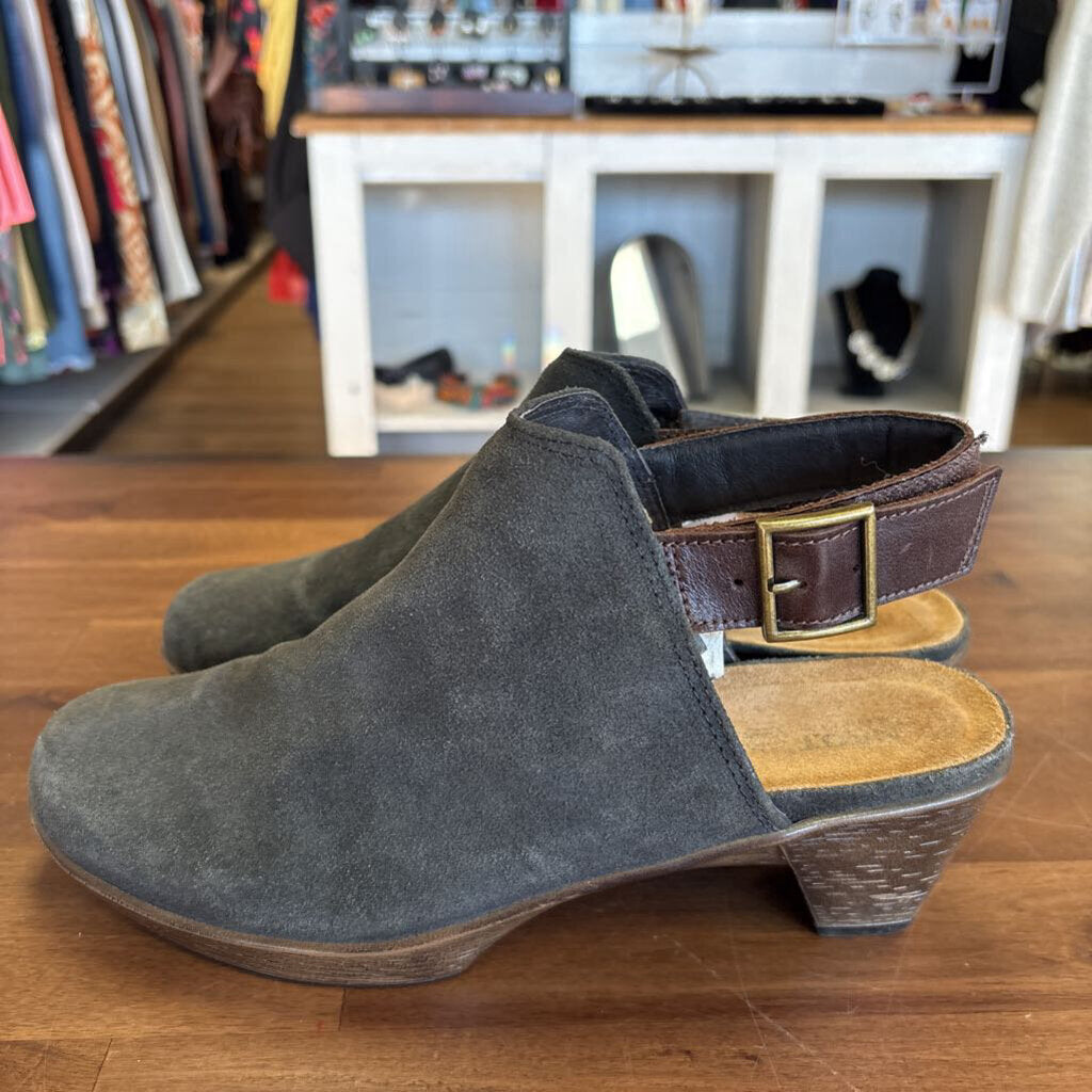 Naot Grey Suede Block Heel Mules 39