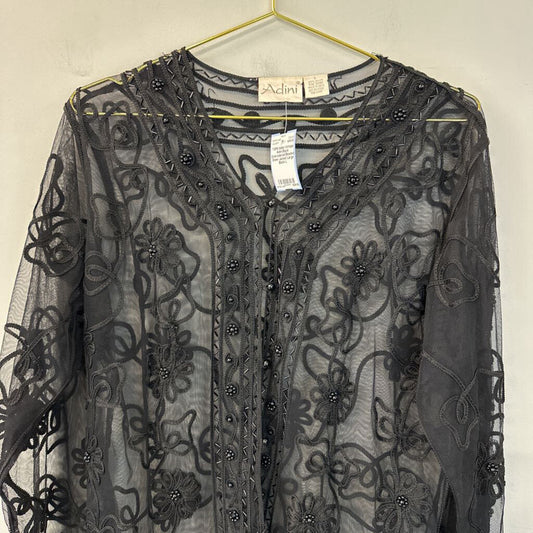 Vintage Adini Black Embroidered Beaded Sheer Jacket Large