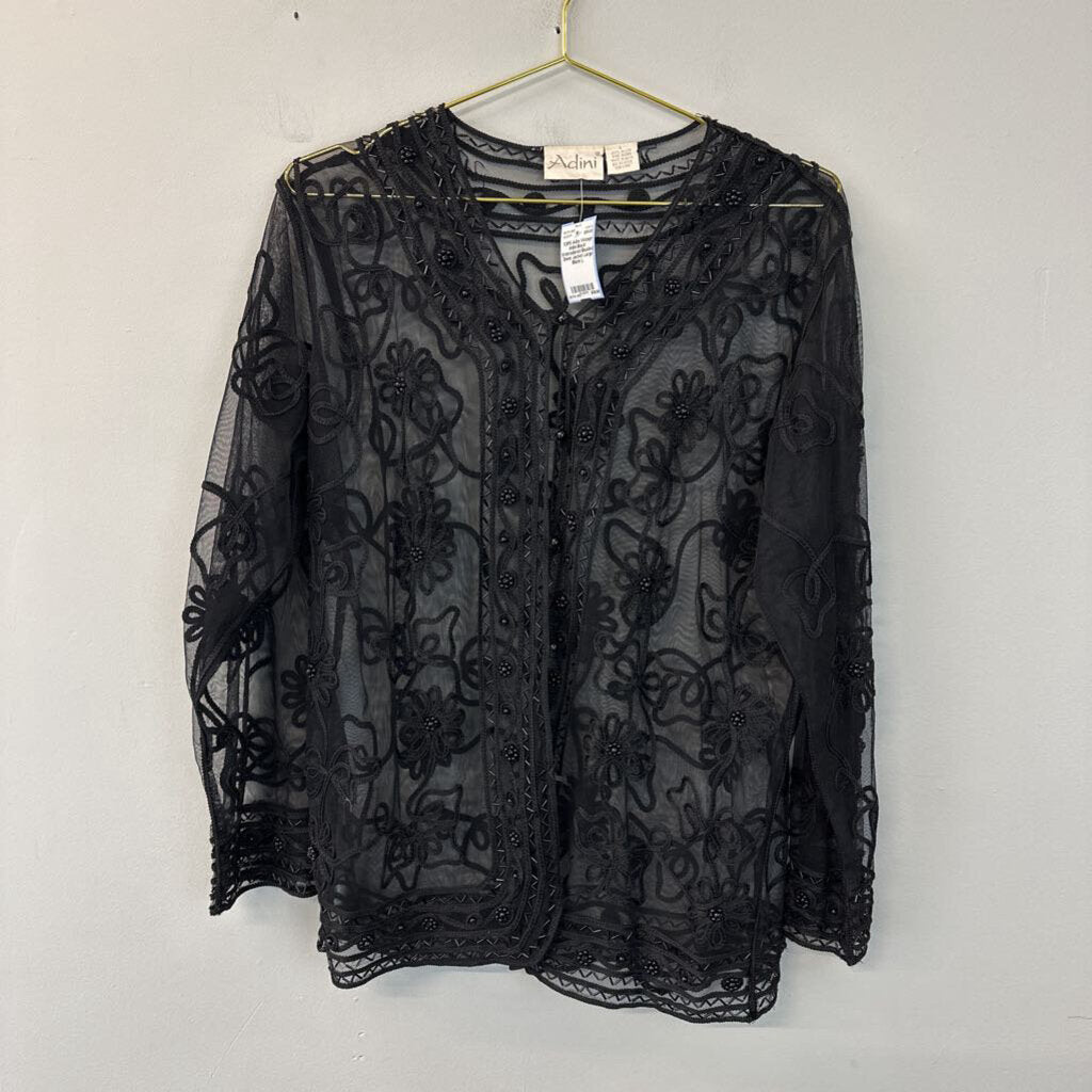Vintage Adini Black Embroidered Beaded Sheer Jacket Large