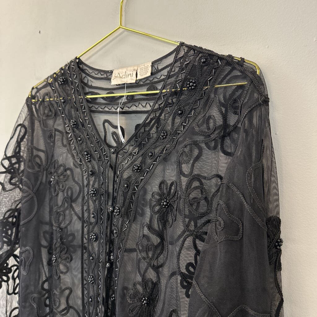 Vintage Adini Black Embroidered Beaded Sheer Jacket Large