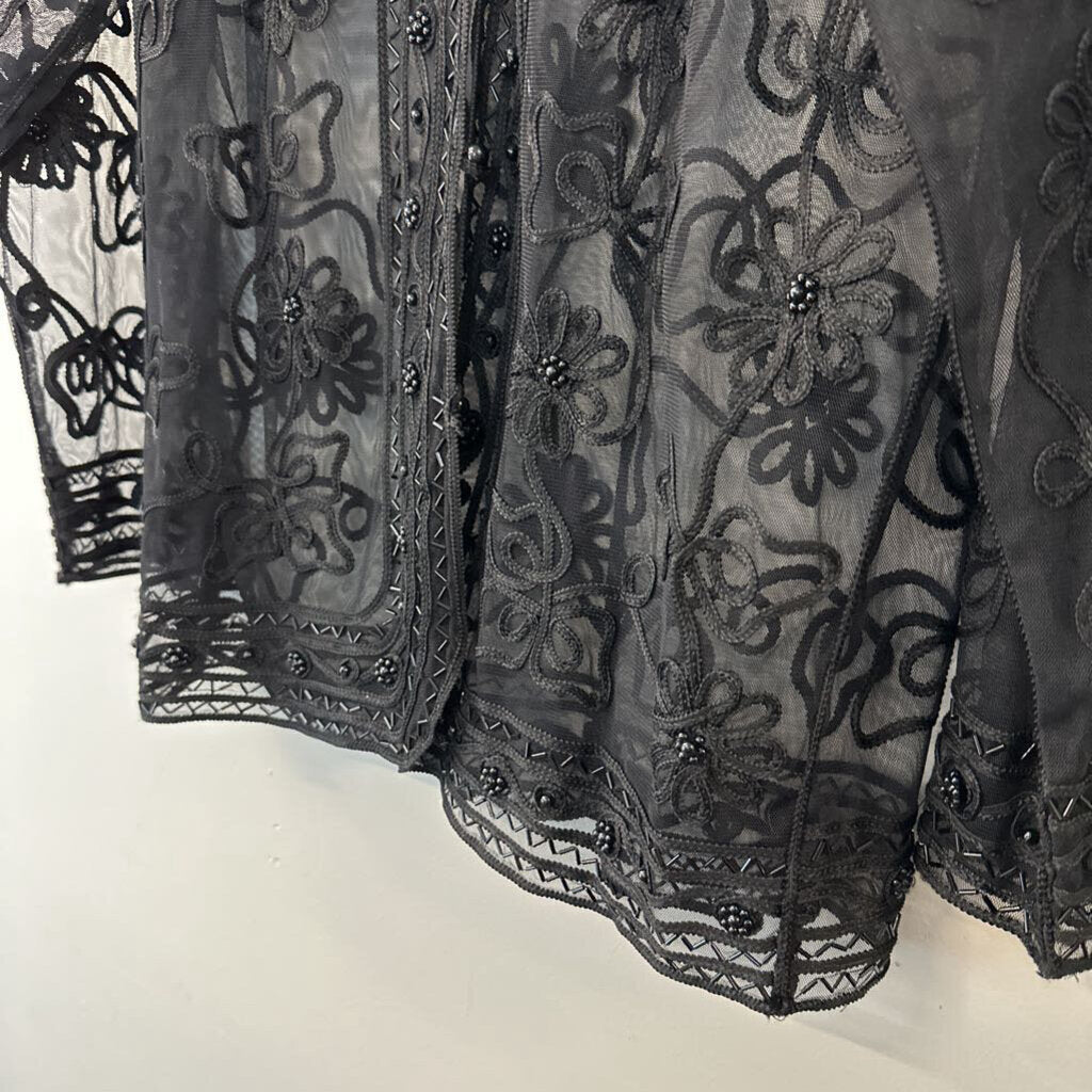 Vintage Adini Black Embroidered Beaded Sheer Jacket Large
