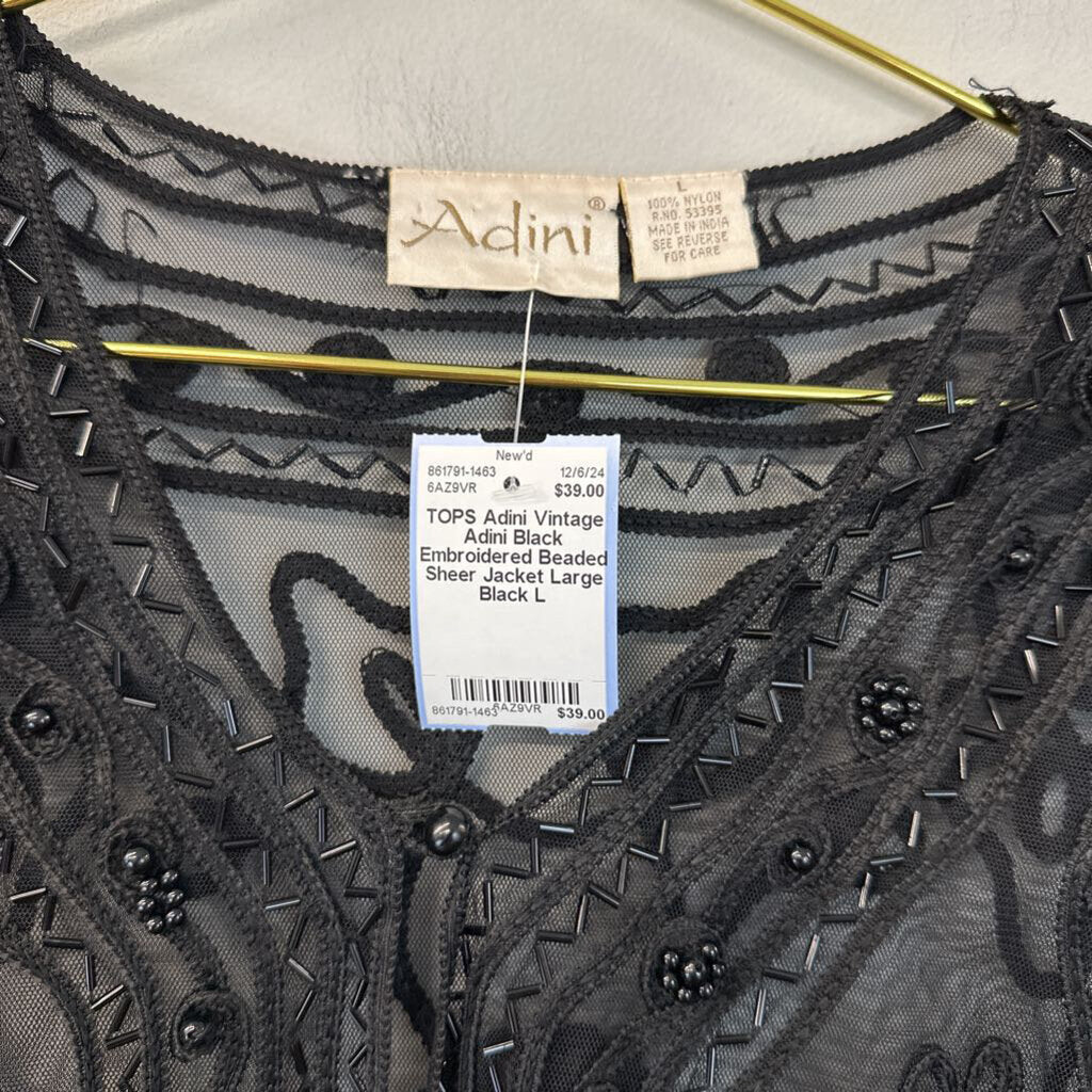 Vintage Adini Black Embroidered Beaded Sheer Jacket Large