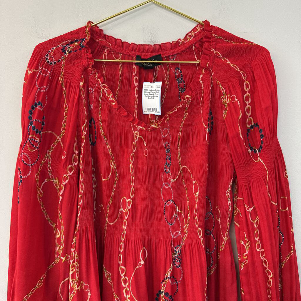 Melissa Paige Red Long Sleeve Print Top Large Petite