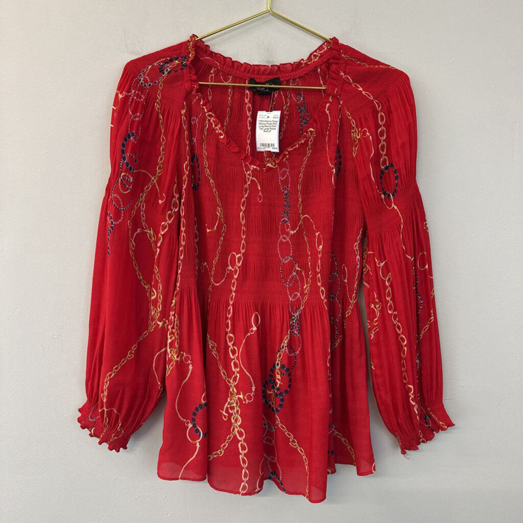 Melissa Paige Red Long Sleeve Print Top Large Petite