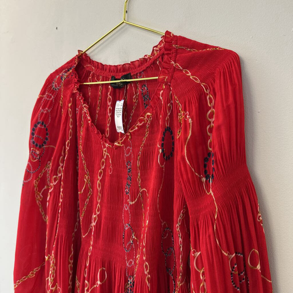 Melissa Paige Red Long Sleeve Print Top Large Petite