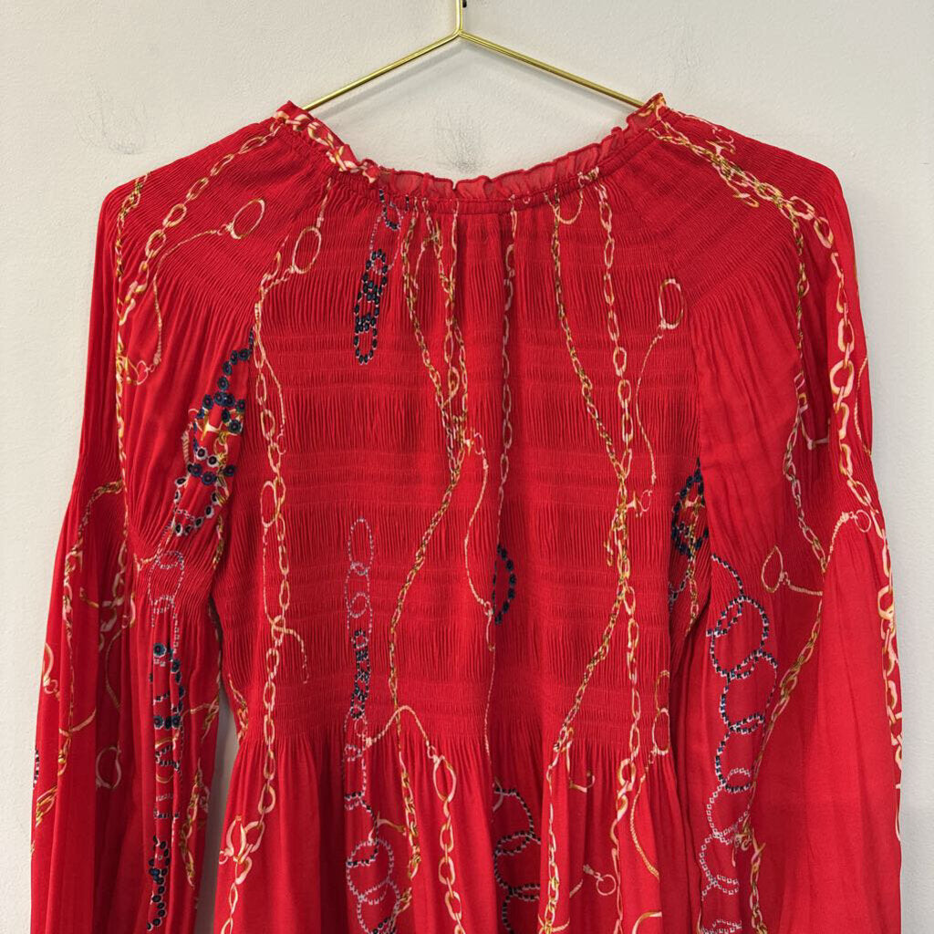 Melissa Paige Red Long Sleeve Print Top Large Petite