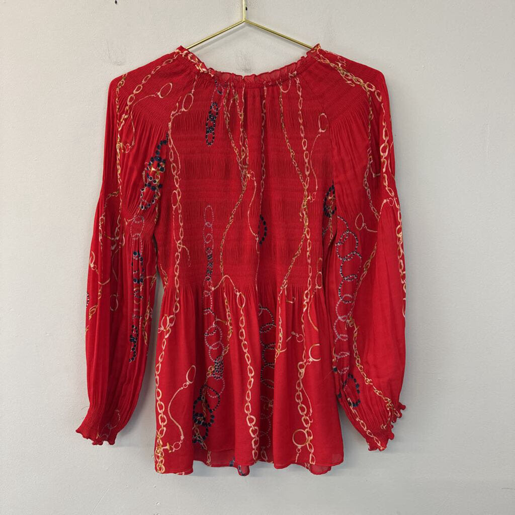 Melissa Paige Red Long Sleeve Print Top Large Petite