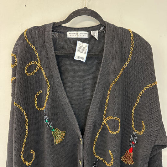 Vintage Maggie Lawrence Black Embellished Cardigan Sweater 18/20