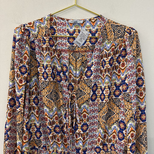 Floral and Ivy White/ Multi Print Long Puff Sleeve Top Large