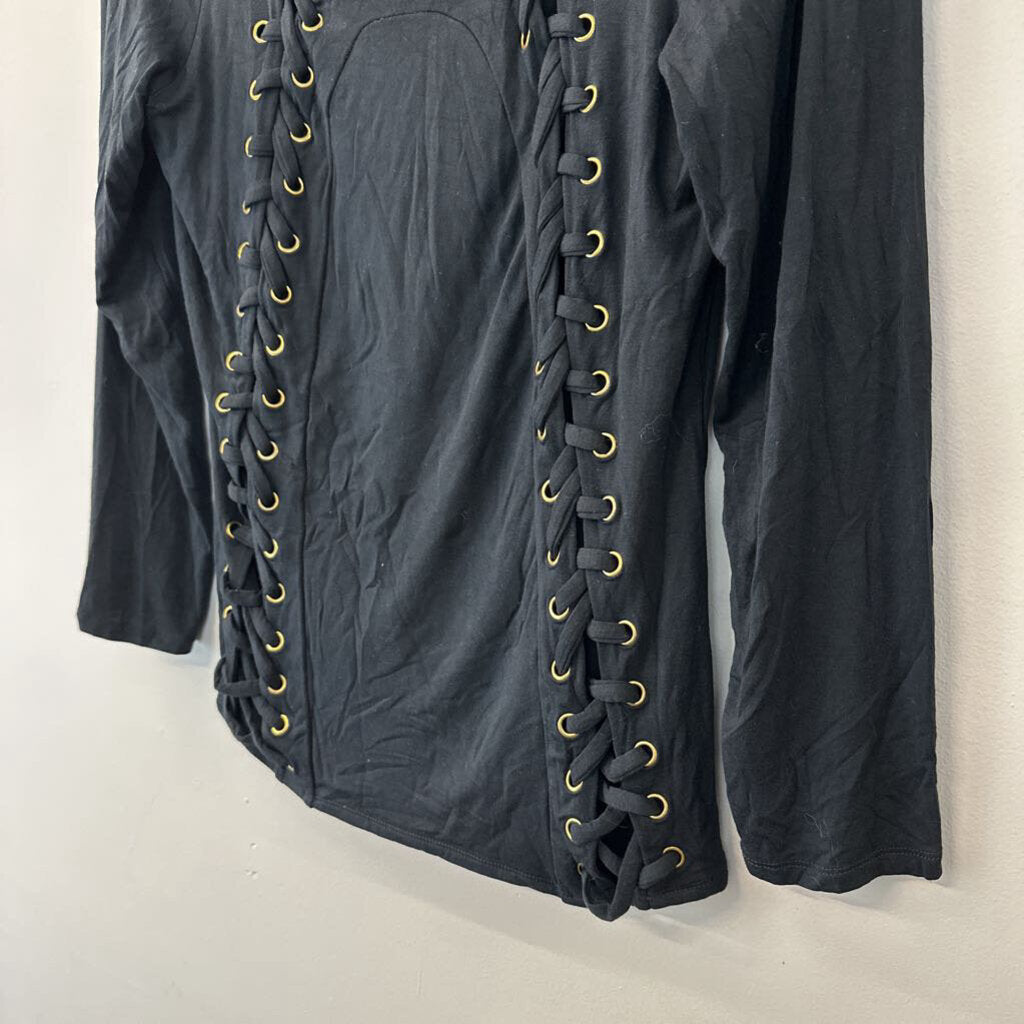 Venus Black/ Gold Lace Up Detail Long Sleeve Top Extra Large